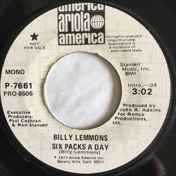 Billy Lemmons Six Packs A Day Vinyl 7" USED