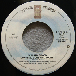 Warren Zevon Lawyers, Guns And Money / Werewolves Of London Vinyl 7" USED