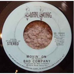 Bad Company (3) Movin' On Vinyl 7" USED