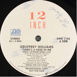 Geoffrey Williams There's A Need In Me USED VINYL 12INCH 33 S RPM SINGLE PROMO