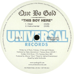 Que Bo Gold This Boy Here USED VINYL 12INCH 33 S RPM PROMO