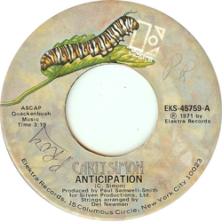 Carly Simon Anticipation / The Garden Vinyl 7" USED