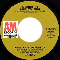 Kris Kristofferson & Rita Coolidge A Song I'd Like To Sing USED VINYL 7INCH SINGLE 45 RPM
