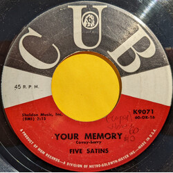 The Five Satins Your Memory / I Didn't Know Vinyl 7" USED