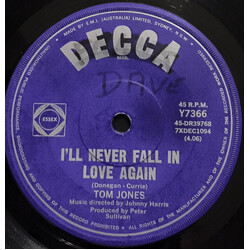 Tom Jones I'll Never Fall In Love Again Vinyl 7" USED