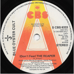 Blue Oyster Cult (Don't Fear) The Reaper Vinyl 7" USED