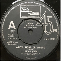 Edwin Starr Who's Right Or Wrong Vinyl 7" USED