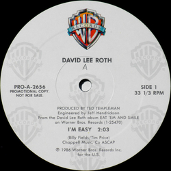 David Lee Roth I'm Easy Vinyl 12" USED