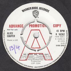 Alice Cooper No More Mr. Nice Guy Vinyl 7" USED