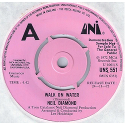 Neil Diamond Walk On Water Vinyl 7" USED