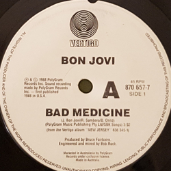 Bon Jovi Bad Medicine Vinyl 7" USED