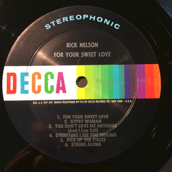 Ricky Nelson (2) For Your Sweet Love Vinyl LP USED