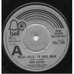 Gary Glitter Hello! Hello! I'm Back Again Vinyl 7" USED