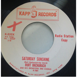 Burt Bacharach / Burt Bacharach & His Orchestra / The Burt Bacharach Singers Saturday Sunshine Vinyl 7" USED