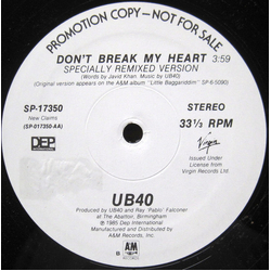 UB40 Don't Break My Heart Vinyl 12" USED