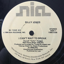 Billy Jones I Can't Wait To Break Vinyl 12" USED