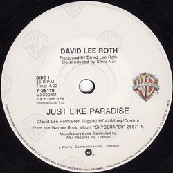 David Lee Roth Just Like Paradise Vinyl 7" USED