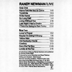 Randy Newman Live Vinyl LP USED