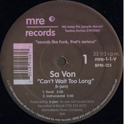 Sa Von Can't Wait Too Long Vinyl 12" USED
