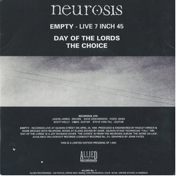 Neurosis Empty (Live 7 Inch 45) Vinyl 7" USED