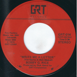Bobby G. Rice Write Me A Letter/Sweet Satisfying Feeling Vinyl 7" USED