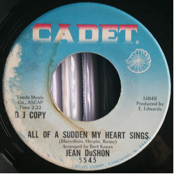 Jean DuShon For Once In My Life / All Of A Sudden My Heart Sings Vinyl 7" USED