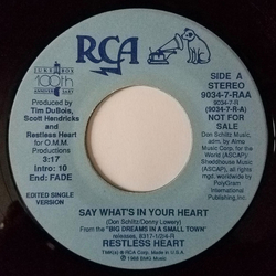 Restless Heart Say What's In Your Heart Vinyl 7" USED