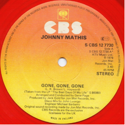 Johnny Mathis Gone, Gone, Gone Vinyl 12" USED
