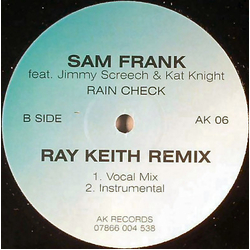 Sam Frank Rain Check (Ray Keith Remixes) Vinyl 12" USED