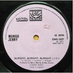 Mungo Jerry Alright, Alright, Alright Vinyl 7" USED