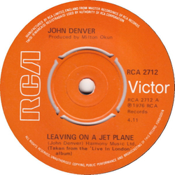 John Denver Leaving On A Jetplane Vinyl 7" USED