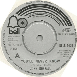 John Rossall You'll Never Know Vinyl 7" USED