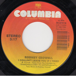 Rodney Crowell I Couldn't Leave You If I Tried Vinyl 7" USED