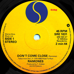 Ramones Don't Come Close Vinyl 7" USED