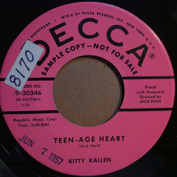 Kitty Kallen Teen-age Heart / Hideaway Heart Vinyl 7" USED