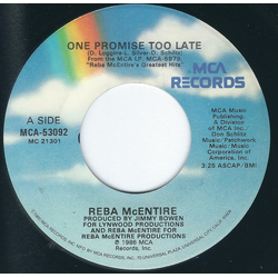 Reba McEntire One Promise Too Late Vinyl 7" USED