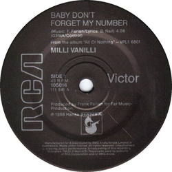 Milli Vanilli Baby Don't Forget My Number Vinyl 7" USED