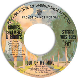Rhodes, Chalmers & Rhodes Out Of My Mind Vinyl 7" USED
