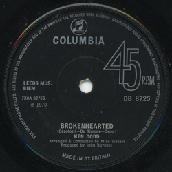 Ken Dodd Brokenhearted / Maybe Because Of You Vinyl 7" USED