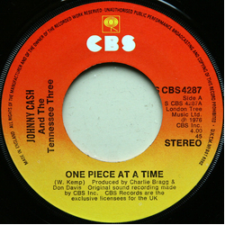 Johnny Cash And The Tennessee Three One Piece At A Time Vinyl 7" USED
