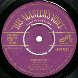 Eddie Fisher / Hugo Winterhalter's Orchestra And Chorus Cindy, Oh Cindy Vinyl 7" USED