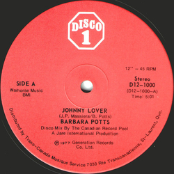 Barbara Potts Johnny Lover Vinyl 12" USED