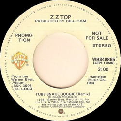 ZZ Top Tube Snake Boogie Vinyl 7" USED