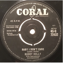 Buddy Holly Baby I Don't Care / Valley Of Tears Vinyl 7" USED