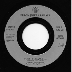 Elton John / RuPaul Don't Go Breaking My Heart Vinyl 7" USED