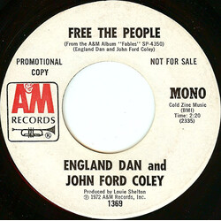 England Dan & John Ford Coley Free The People USED VINYL 7INCH 45 RPM PROMO STEREO MONO