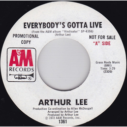 Arthur Lee Everybody's Gotta Live Vinyl 7" USED