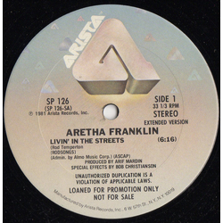 Aretha Franklin Livin' In The Streets Vinyl 12" USED