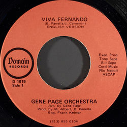 The Gene Page Orchestra Viva Fernando Vinyl 7" USED