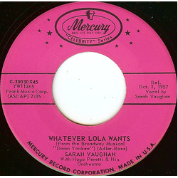 Sarah Vaughan Whatever Lola Wants / Make Yourself Comfortable Vinyl 7" USED